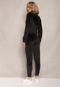 Renee - Czarny Dresowy Komplet z Weluru Spodnie i Bluza z Kapturem na Suwak Styrena. Kolor: czarny. Materiał: dresówka, welur #4