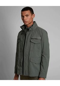 FAY - Zielona kurtka z kieszeniami. Kolor: szary. Materiał: tkanina. Styl: klasyczny