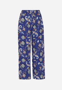 Born2be - Niebieskie Spodnie z Bawełny z w Stylu Boho z Szerokimi Nogawkami i Gumką w Talii Jelvia. Okazja: na co dzień. Kolor: niebieski. Materiał: bawełna. Sezon: lato, wiosna. Styl: boho #4