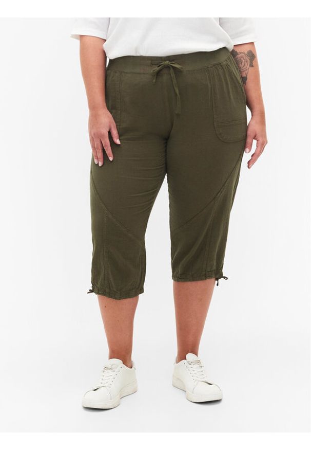 Zizzi Spodnie materiałowe J80001J Zielony Loose Fit. Kolor: zielony. Materiał: bawełna