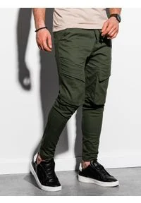 Ombre Clothing - Spodnie męskie joggery P999 - khaki - M. Kolor: brązowy. Materiał: elastan, bawełna. Wzór: aplikacja #3