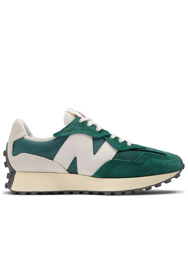 Buty New Balance U327WRG - zielone. Okazja: na co dzień. Zapięcie: sznurówki. Kolor: zielony. Materiał: zamsz, guma, skóra. Szerokość cholewki: normalna
