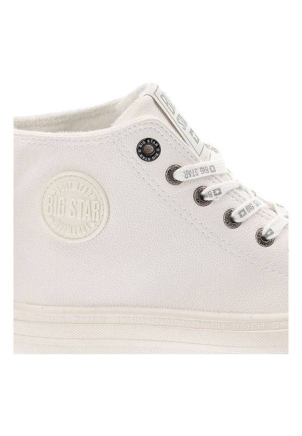 Big-Star - Białe Sneakersy Big Star Damskie Wygodne Buty. Okazja: do pracy, na uczelnię, na co dzień. Kolor: biały. Materiał: skóra ekologiczna, materiał, syntetyk. Szerokość cholewki: normalna. Wzór: aplikacja