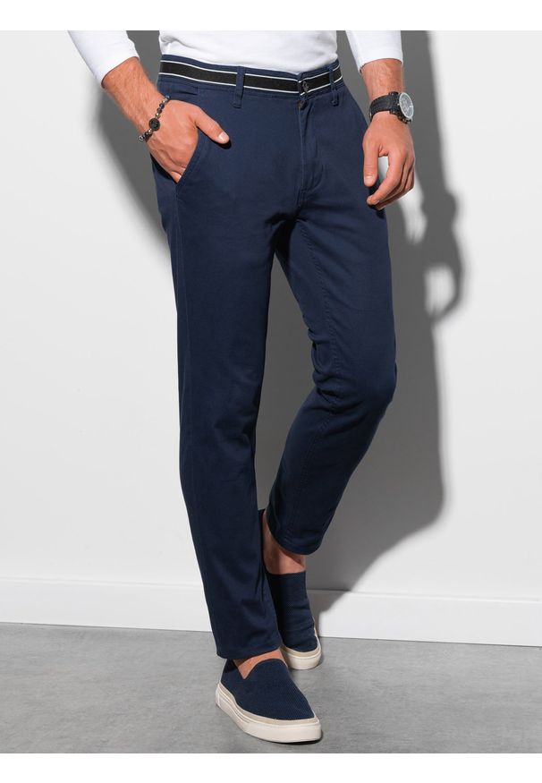 Ombre Clothing - Spodnie męskie chino - granatowe V2 P156 - XL. Okazja: na co dzień. Kolor: niebieski. Materiał: bawełna, tkanina, elastan. Styl: casual, klasyczny