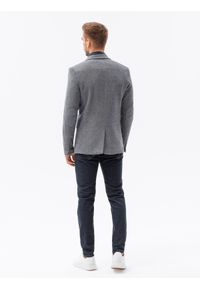 Ombre Clothing - Marynarka męska casual - granatowa V2 - Rozmiar: S. Okazja: na co dzień. Kolor: niebieski. Materiał: bawełna, poliester, dzianina. Wzór: kwiaty. Styl: casual #3