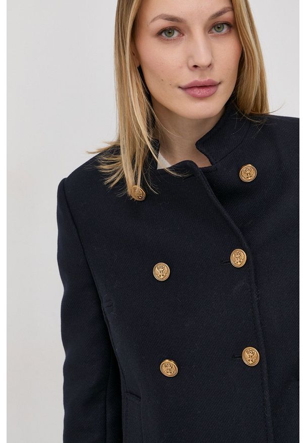 Red Valentino Płaszcz wełniany kolor granatowy przejściowy dwurzędowy. Okazja: na co dzień. Kolor: niebieski. Materiał: wełna. Wzór: gładki. Styl: casual