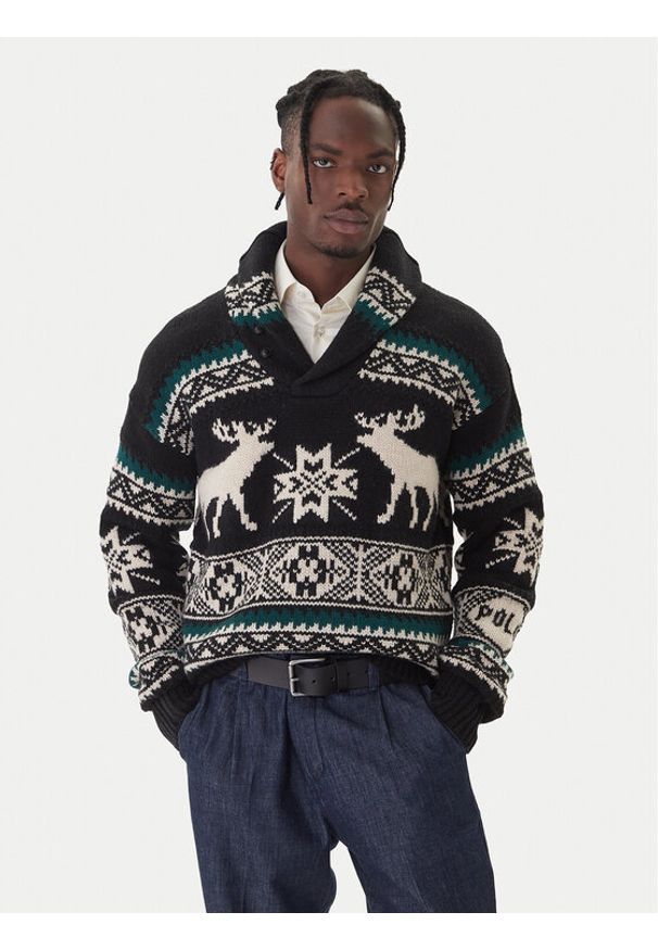 Polo Ralph Lauren Sweter 710982255001 Czarny Regular Fit. Typ kołnierza: polo. Kolor: czarny. Materiał: wełna