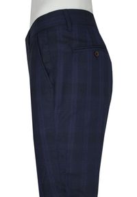 Rigon - Eleganckie Męskie Spodnie - RIGON - Granatowe w Kratkę. Kolor: niebieski. Materiał: poliester, elastan, wiskoza. Wzór: kratka. Styl: elegancki #2