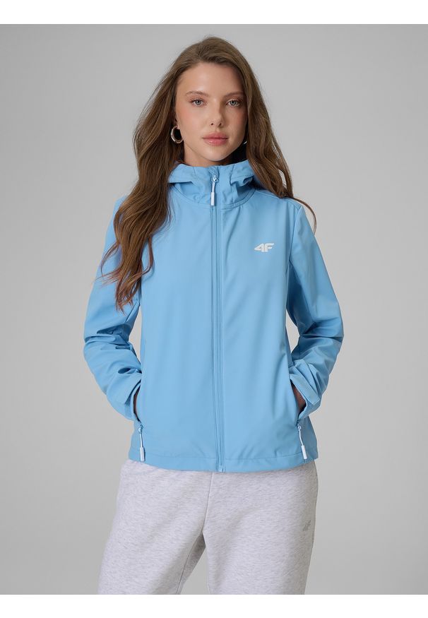 4f - 4F Kurtka softshell wiatroodporna membrana 5000 damska - niebieska S. Kolor: niebieski. Materiał: softshell. Wzór: gładki