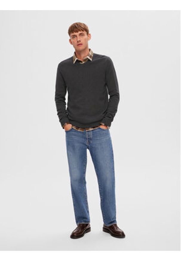 Selected Homme Sweter 16090147 Szary Regular Fit. Kolor: szary. Materiał: bawełna