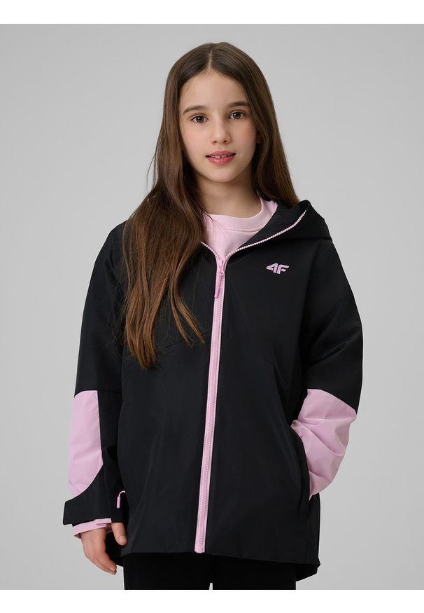 4f - 4F Kurtka membrana 5000 dziewczęca - czarna 140 (9-10 lat). Okazja: na co dzień. Kolor: czarny. Materiał: skóra, materiał. Sezon: lato. Styl: casual