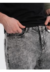 Ombre Clothing - Spodnie męskie jeansowe marmurkowe z surowo wykończoną nogawką SLIM FIT - szare V1 - Rozmiar: XXL. Kolor: szary. Materiał: jeans