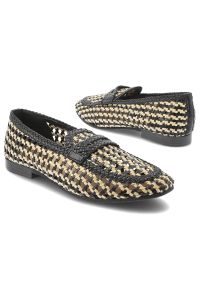 Hot Potatoes by Gioseppo - Baleriny damskie Gioseppo, niski obcas wsuwany fason klasyczny mokasyn zamknięty nosek pleciona cholewka kontrastowe detale, czarne, 79108. Okazja: na spacer. Kolor: czarny. Szerokość cholewki: normalna. Wzór: ażurowy. Obcas: na obcasie. Styl: klasyczny. Wysokość obcasa: niski #8
