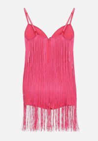 Born2be - Fuksjowy Krótki Kombinezon z Długimi Frędzlami i Regulowanymi Ramiączkami Odenthe. Kolor: różowy. Długość rękawa: na ramiączkach. Długość: krótkie. Wzór: aplikacja #5