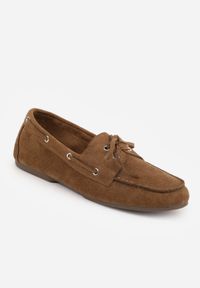 Born2be - Ciemnobeżowe Mokasyny VICES ze Skórzaną Wkładką Ozdobione Wiązaniem Pireronei. Nosek buta: okrągły. Zapięcie: sznurówki. Kolor: beżowy. Materiał: skóra. Wzór: aplikacja. Obcas: na obcasie. Styl: klasyczny. Wysokość obcasa: niski #6