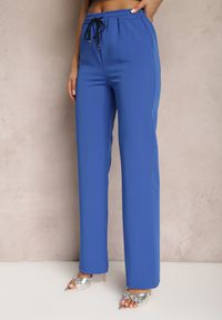 Renee - Granatowe Klasyczne Spodnie z Gumką w Pasie i Sznurkiem Celarstia. Kolor: niebieski. Styl: klasyczny #2