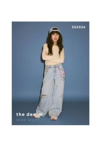 Reserved - Jeansy super wide leg z łańcuszkiem - niebieski. Kolor: niebieski #1