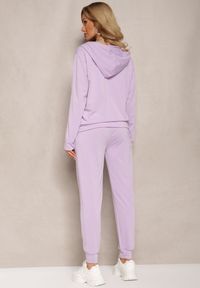 Renee - Fioletowy Komplet Dresowy z Bluzą z Kapturem i Spodniami z Gumką w Pasie Typu Jogger Tellgana. Kolor: fioletowy. Materiał: dresówka #4