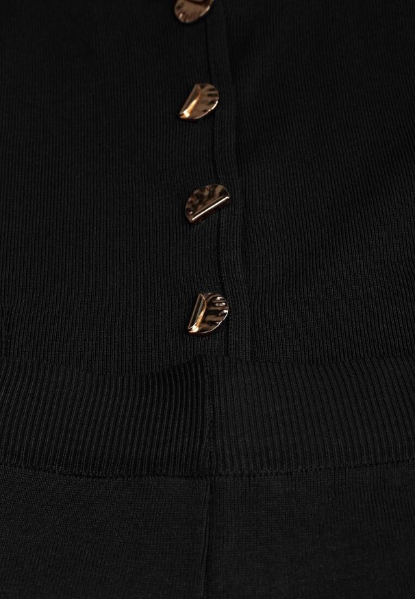 Renee - Czarny Komplet z Dzianiny z Wiskozą Spodnie Wide Leg i Top z Guzikami Merice. Kolor: czarny. Materiał: dzianina, wiskoza