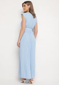 Born2be - Jasnoniebieski Kombinezon o Kopertowym Kroju z Plisami i Paskiem w Talii Salivania. Okazja: na studniówkę, na ślub cywilny, na wesele, na imprezę. Kolor: niebieski. Styl: elegancki, klasyczny #6