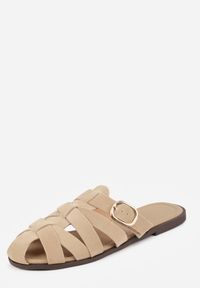 Renee - Beżowe Klapki Gladiatorki z Ozdobną Sprzączką Lusanatia. Okazja: na co dzień. Kolor: beżowy. Styl: casual #8
