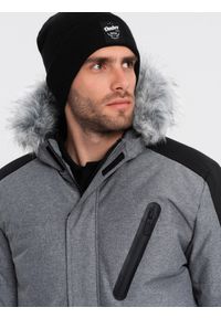 Ombre Clothing - Zimowa kurtka męska z regulowanym kapturem z odpinanym futerkiem - szaro-czarna V1 OM-JAHP-0144 - XXL. Kolor: szary. Materiał: futro. Sezon: zima #3