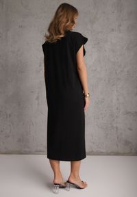 Renee - Czarna Sukienka T-shirtowa z Krótkimi Szerokimi Rękawami Arisea. Okazja: na spotkanie biznesowe. Kolor: czarny. Długość rękawa: krótki rękaw. Sezon: wiosna, lato. Typ sukienki: proste. Styl: elegancki, biznesowy #4