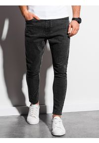 Ombre Clothing - Męskie jeansowe spodnie marmurkowe z surowo wykończoną nogawką SLIM FIT - czarne V3 OM-PADP-0146 - XXL. Kolor: czarny. Materiał: jeans