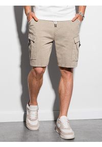 Ombre Clothing - Krótkie spodenki męskie dresowe W292 - jasnobeżowe - XL. Kolor: beżowy. Materiał: dresówka. Długość: krótkie #3