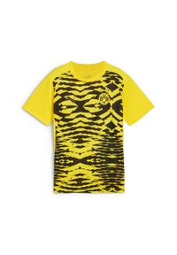Puma - Młodzieżowa koszulka przedmeczowa z krótkim rękawem Borussia Dortmund PUMA. Kolor: czarny, wielokolorowy, żółty. Długość rękawa: krótki rękaw. Długość: krótkie. Sport: piłka nożna