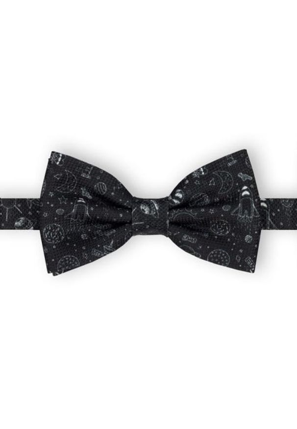 Mucha Męska, Czarna, Motyw Kosmiczny, Księżyc, Planety, Bez Poszetki -EM Men's Accessories. Kolor: czarny. Styl: sportowy, elegancki
