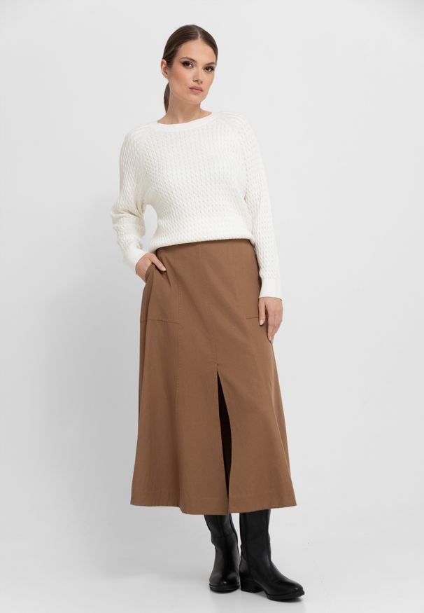 Volcano - Bawełniany sweter S-KAMA. Materiał: bawełna. Długość rękawa: długi rękaw. Długość: długie. Wzór: aplikacja, ze splotem. Styl: sportowy, klasyczny, elegancki