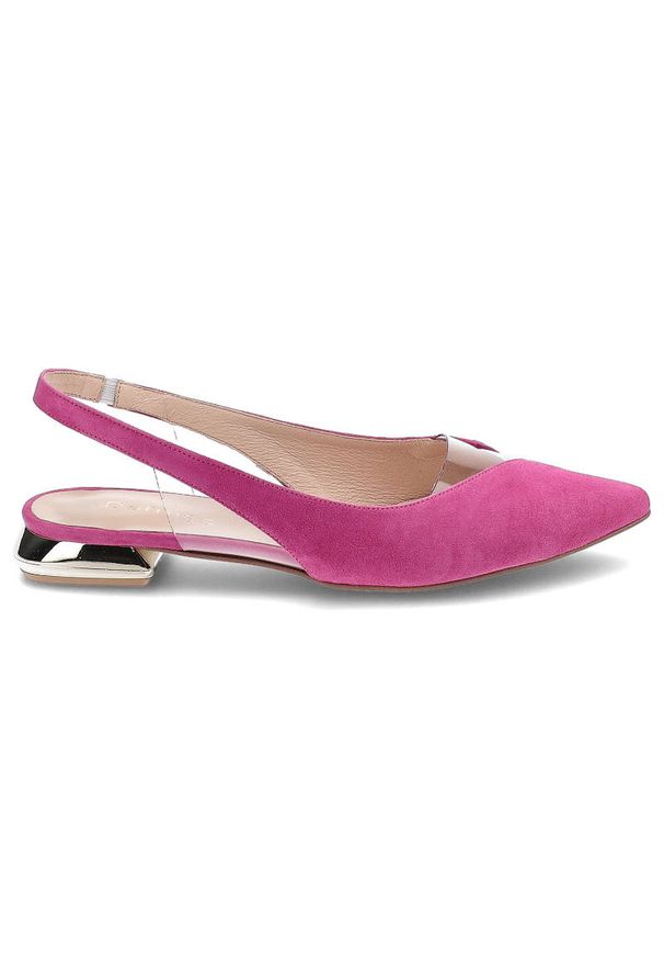 DAMISS - Różowe Sandały Damiss Eleganckie Buty Na Lato. Nosek buta: szpiczasty. Zapięcie: pasek. Kolor: różowy. Wzór: geometria. Materiał: zamsz. Sezon: lato. Obcas: na obcasie. Styl: elegancki. Wysokość obcasa: niski