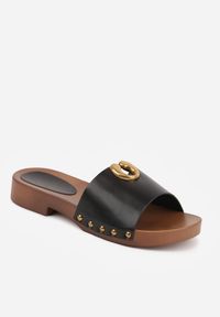 Renee - Czarne Klapki Ozdobione Nitami i Metaliczną Aplikacją Doviana. Okazja: na co dzień. Kolor: czarny. Wzór: aplikacja. Styl: casual, boho #7