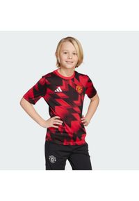 Adidas - Koszulka przedmeczowa dla dzieci Manchester United 25/26. Kolor: czerwony. Sport: piłka nożna