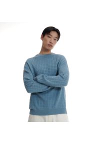 Reserved - Sweter z waflowej dzianiny - Niebieski. Kolor: niebieski. Materiał: dzianina