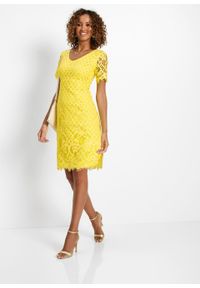 Sukienka koronkowa bonprix kremowy żółty. Kolor: żółty. Materiał: koronka. Wzór: koronka #3