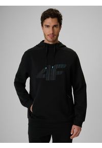 4f - 4F Bluza dresowa regular z kapturem męska - czarna S. Okazja: na co dzień. Typ kołnierza: kaptur. Kolor: czarny. Materiał: dresówka. Styl: casual #1