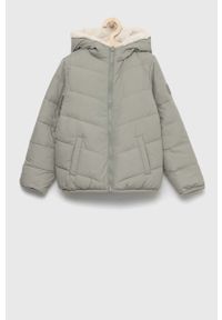 Abercrombie & Fitch kurtka dwustronna dziecięca kolor zielony. Okazja: na co dzień. Typ kołnierza: kaptur. Kolor: zielony. Materiał: poliester. Styl: casual