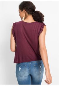 Shirt z koronkową wstawką bonprix ciemny jeżynowy. Kolor: fioletowy. Materiał: koronka. Wzór: koronka #6