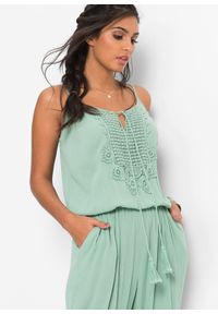 bonprix - Kombinezon ze strukturalnej wiskozy. Kolor: zielony. Materiał: wiskoza, koronka. Długość rękawa: na ramiączkach. Wzór: koronka #3