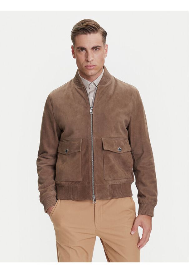Michael Kors Kurtka skórzana CT5801E4R4 Brązowy Regular Fit. Kolor: brązowy. Materiał: skóra