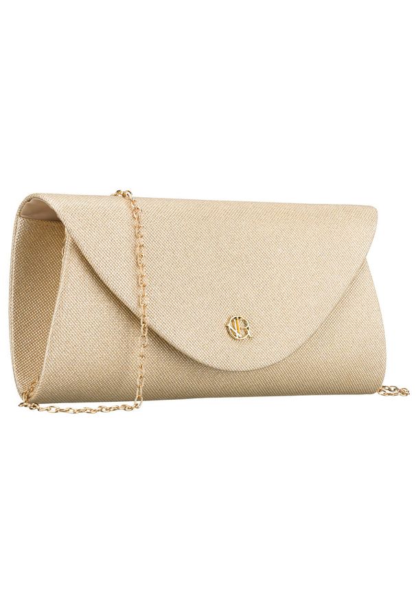 ROVICKY - Złota, brokatowa kopertówka damska wykonana z tkaniny syntetycznej Rovicky R-XS029-2. Kolor: złoty