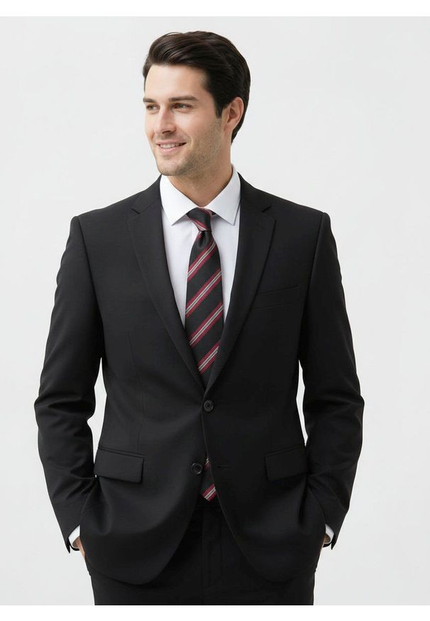 Klasyczny Krawat Klubowy - Alties - Czarny w Prążek. Kolor: czarny. Materiał: tkanina. Wzór: prążki. Styl: klasyczny