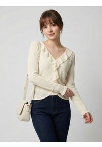 Sinsay - Bluzka z długim rękawem i ozdobną falbaną - kremowy. Kolor: kremowy. Długość rękawa: długi rękaw. Długość: długie #1