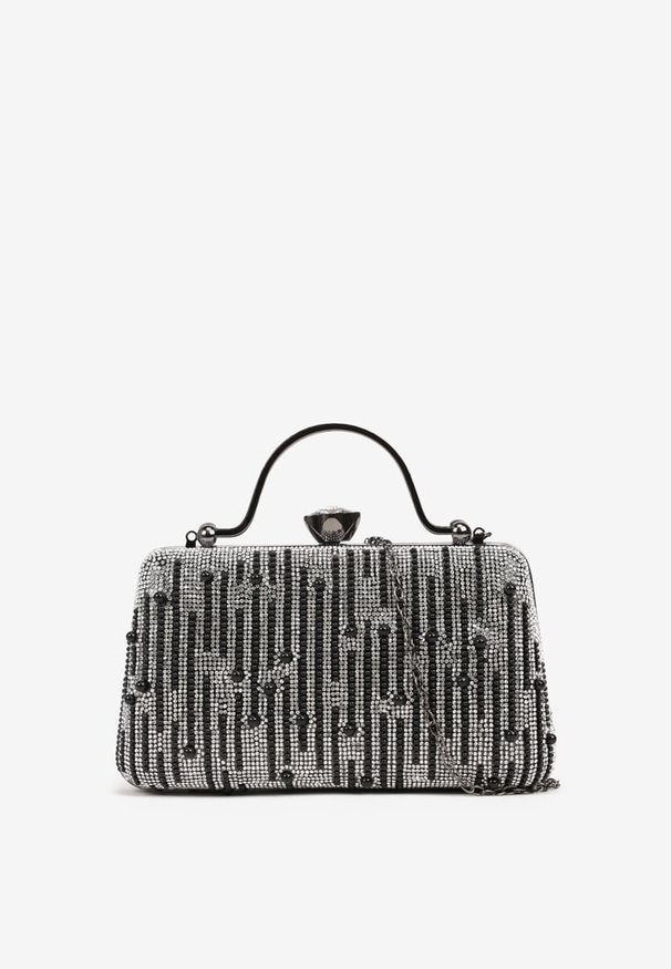 Born2be - Czarna Torebka Typu Kopertówka z Cyrkoniami i Perełkami Fesaria. Kolor: czarny. Styl: elegancki. Rodzaj torebki: na ramię