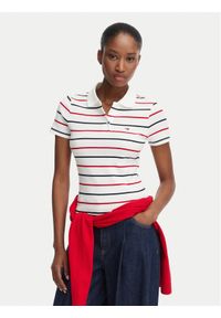 Tommy Jeans Polo DW0DW22327 Biały Slim Fit. Typ kołnierza: polo. Kolor: biały. Materiał: bawełna #1
