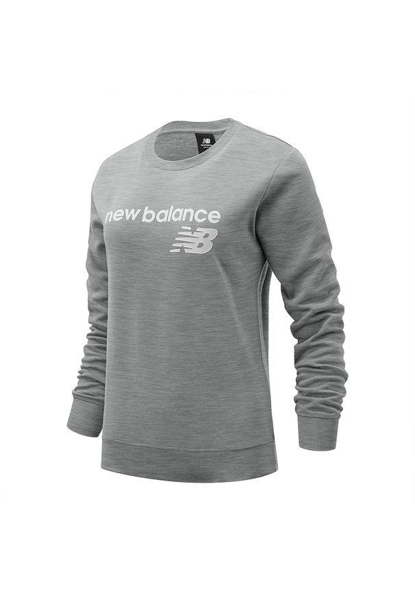 Bluza damska New Balance WT03811AG – szara. Kolor: szary. Materiał: tkanina, bawełna. Styl: klasyczny