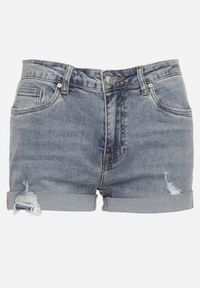 Born2be - Niebieskie Jeansowe Bawełniane Szorty z Wysokim Stanem i Przetarciami Lilianbea. Stan: podwyższony. Kolor: niebieski. Materiał: bawełna, jeans. Długość: krótkie. Styl: elegancki, sportowy, klasyczny #2