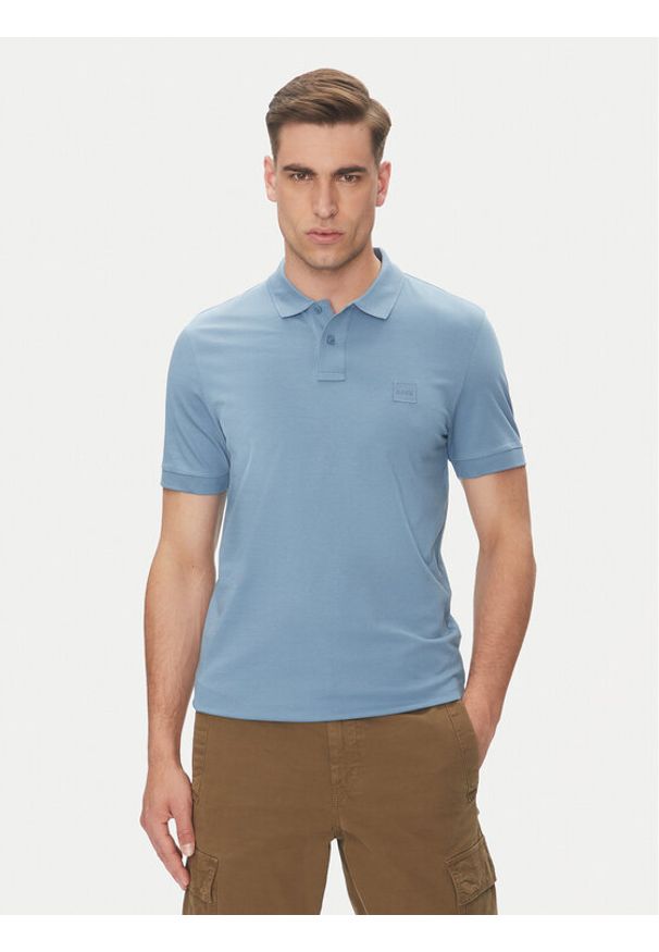BOSS Polo Passenger 50507803 Niebieski Slim Fit. Typ kołnierza: polo. Kolor: niebieski. Materiał: bawełna